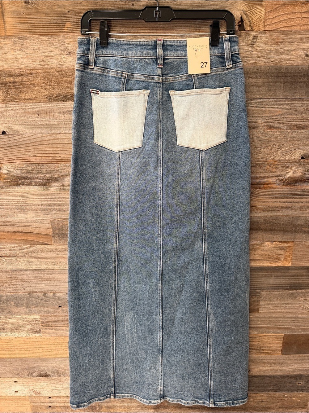 Alice + Olivia Rye Two-Tone Low Rise Maxi Jean Skirt Size 27 NWT - Picture 6 of 14